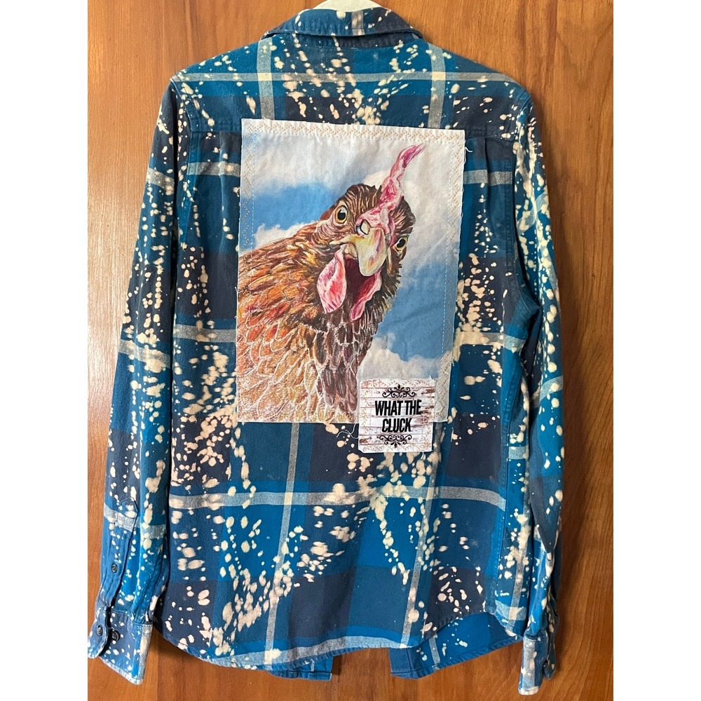 Angry Minnow Clothing Flannel Shirt Bleach Splatter What the Cluck Chicken Small
